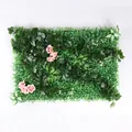 Artificial plant wall panel with mixed green leaves and pink roses - Full Ivy Rose Style (Style 8)