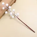 Elegant artificial white berry stem with snow texture for Christmas floral arrangement - White
