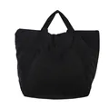 Bolso tote vintage de nailon negro de gran capacidad con textura plisada casual - Negro / Talla única