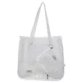Borsa a mano trasparente in rete di PVC con pochette coordinata e tracolle bianche - Combinazione Griglia Trasparente Due in Uno / Bianco