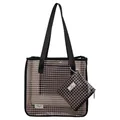 Borsa tote in PVC marrone trasparente con motivo a griglia bianca e pochette piccola - Combinazione Griglia Trasparente Due in Uno / Nero