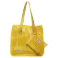 Elegante borsa tote trasparente in PVC giallo con motivo a griglia e piccola pochette - Combinazione Griglia Trasparente Due in Uno / Giallo
