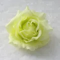 Macrobeeld van een lichtgele zijden rozenbloemkop voor bruiloftsdecoratie-arrangementen - Groen