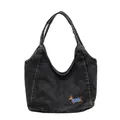 Borsa tote in denim nero vintage con simpatico motivo a forma di bassotto ricamato - Stile Ricamo Cane / Cucciolo Grigio