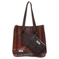 Elegante borsa tote trasparente in PVC marrone a quadretti con piccola pochette abbinata - Combinazione Griglia Trasparente Due in Uno / Caffè