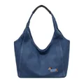 Grande borsa a spalla casual in denim blu con un simpatico bassotto ricamato - Stile Ricamo Cane / Barboncino Blu