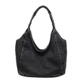 Premium washed black denim tote shoulder bag featuring a casual vintage hobo style - Gray