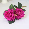Kunstmatige fluwelen rozenstak in fuchsia met twee bloemhoofden voor bruiloftdecoratie - Tweekoppige Roos / 35cm / Rozerood