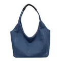 Large retro blue denim tote bag for women, stylish casual commute shoulder bag - Blue