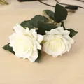 Elegante kunstmatige witte fluwelen rozenboeket met twee koppen voor bruiloft - Tweekoppige Roos / 35cm / Crèmewit