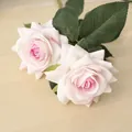 High-quality realistic artificial velvet rose flowers with two heads in light pink - Double-Headed Rose / 35cm / Pink White