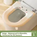 Waterproof beige EVA toilet seat cover with cute smiley face design, all-season universal fit - 1 Piece / Beige