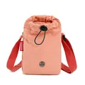 Bolso bandolera coral compacto para móvil con cierre de cordón y correa roja ajustable - Rosa
