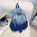 Stylish vintage washed gradient denim backpack with large capacity for travel and school - Dark Blue
