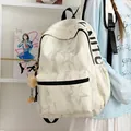 Stylischer High-Street-Rucksack mit Marmormuster für Schüler und Studenten - Mit Anhänger / Weiß