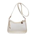 Sac à bandoulière chic en PVC transparent avec bordure en similicuir crème et zip doré. - Blanc Cassé