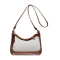 Sac à main transparent en PVC avec bordure et bandoulière en cuir - Marron