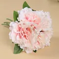Ramo de peonías artificiales rosas de 5 cabezas realistas para decoración boda - Rosa