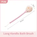 Pink long handle bath brush with 2-in-1 soft bristles and loofah, 36.5cm length - 36.5x9cm / Pink