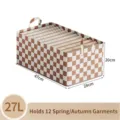 Checkered fabric storage box for clothes and toys with 27L capacity in brown and white - Steel Frame Style / 27L (47x28x20cm) / Beige Coffee Checkerboard