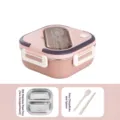 Fiambrera bento de acero inoxidable 304 rosa con 2 compartimentos y cubiertos - 2 Niveles / Rosa