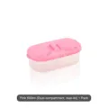 Pink 600ml dual-compartment food storage container with independent double lids for snacks - Pink