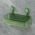 Cestino portaoggetti da bagno a parete in PET verde con ventose e ganci, 30 cm - Taglia L / Verde trasparente