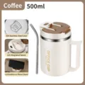 500ml coffee brown 304 stainless steel insulated office mug with lid, spoon and straw - 500ml / Coffee