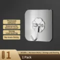 Strong adhesive wall hook with brushed silver finish and trace-free heavy-duty capacity - 50 Silk 6x6cm / Brushed Silver