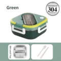 Fiambrera bento verde de acero inoxidable 304 con bandeja de dos compartimentos y cubiertos - 2 Niveles / Verde