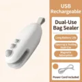 Portable white handheld mini bag sealer with USB charging cable and magnetic base - White