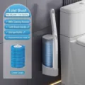 Disposable toilet brush set with wall-mounted storage base and 6 ocean-scented sponge heads - Toilet Brush Set (Ocean Scent) / 6pcs / White