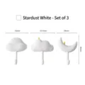 Nebula weißes Set mit Klebehaken in niedlichen Wolken- und Mondformen, 3-teiliges Set - 3er-Set / Weiß