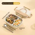 Fiambrera bento de acero inoxidable de 3 compartimentos de 1200ml, almendra con cubiertos. - Albaricoque Lácteo 3 Compartimentos Sin Tazón / 1200ml