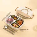 Fiambrera bento 1200ml de acero inoxidable 304 crema con 4 compartimentos y cubiertos - Albaricoque Lácteo 4 Compartimentos Con Tazón de Sopa / 1200ml