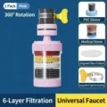 360-degree rotating pink faucet water purifier filter with a 6-layer filtration system - 360 Rotation-Pink / 1 Piece