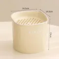 Minimalist cream tabletop trash can with built-in drainage tray, compact 14.5x13cm size - With Lid / Cream