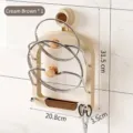 Wall-mounted suction cup pot lid holder in cream brown for kitchen organization - Double Layer with Drain Tray / Standard Double Layer / Creamy Brown