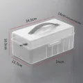 Transparent desktop cable storage box with handle and dividers for cord management - Clear White
