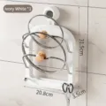 Ivory white wall-mounted suction cup pot lid rack with kitchen tool storage hooks - Ivory