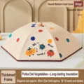 Beigefarbene faltbare isolierte Speiseabdeckung mit niedlichem Gemüsemuster - Rund Groß - Punktiertes Gemüse (80cm) / Beige