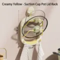 Wall-mounted creamy yellow suction cup pot lid rack with drainage tray, 21x34.5cm - Rhinestone Smile Face Decor / Smile Face Style / Milk Yellow