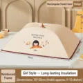 Beige rectangular foldable thermal food cover with girl cartoon print, 70x50cm size - Rectangular - Girl Style (50*70cm) / Beige