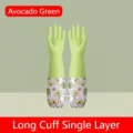 Guanti lunghi impermeabili per pulizia domestica in verde avocado con polsini elastici - Taglia L / Polsino Elastico Strato Singolo / Verde avocado