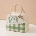Insulated lunch bag for kids featuring a cute rabbit design and green checkered pattern - Cyan Good Night Rabbit