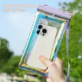 Lavender holographic waterproof phone pouch for swimming and snorkeling - 11.5x23cm / Lavender