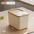 Conteneur à riz blanc crème 10 kg avec graduation et verre doseur pour cuisine - 10KG (20 Jin) / Blanc Crème