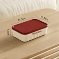 Cream-style stackable storage box with lid, burgundy and beige desktop organizer - Milk Yellow + Red (Small Flat with Lid)