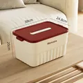 Cream style stackable storage box with lid, dimensions 38x24.8x20cm, Moncana brand - Milk Yellow + Red (Large Tall with Lid)