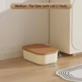 Medium cream and brown stackable storage box with lid for home organization and toys - Flat Style (With Lid) / M
